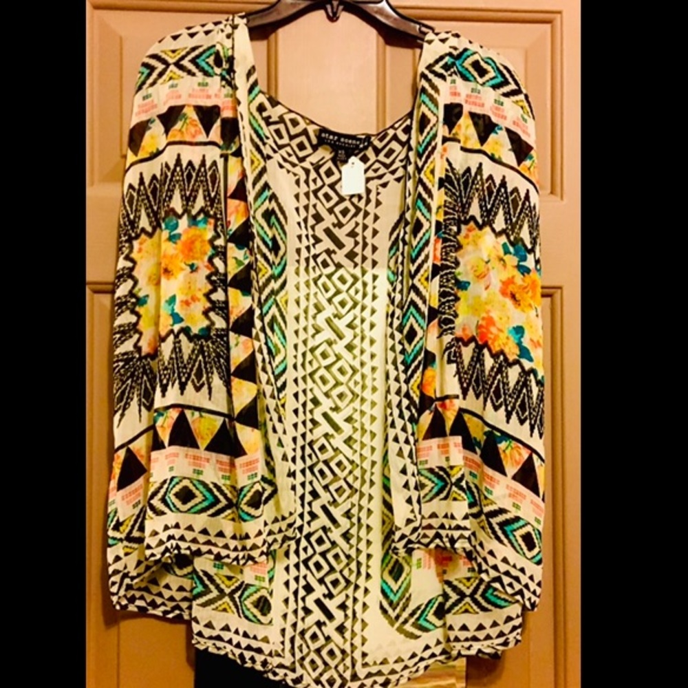 Aztec Print Boho Hippie Kimono Duster Shaw - Picture 4 of 11